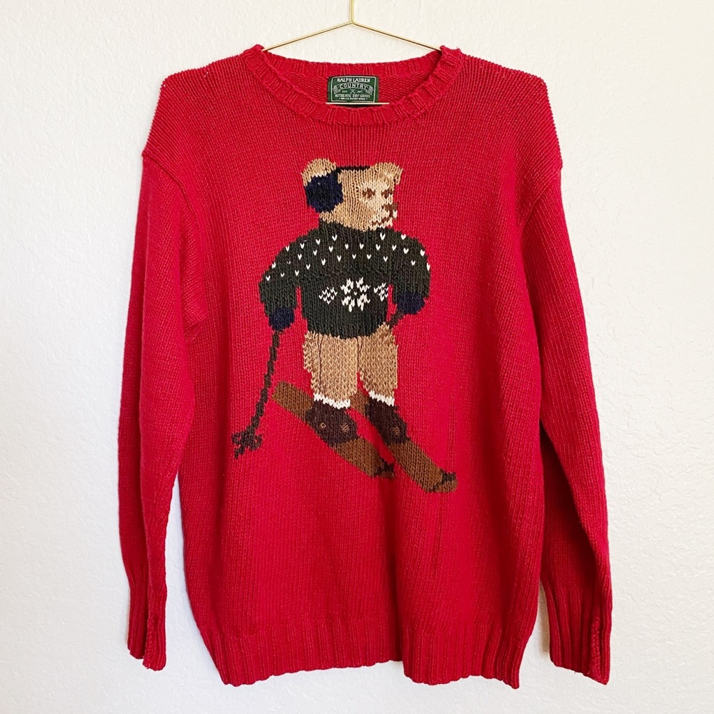 ‘RARE’ POLO BEAR Ski Bear Hand Knit Sweater SZ M